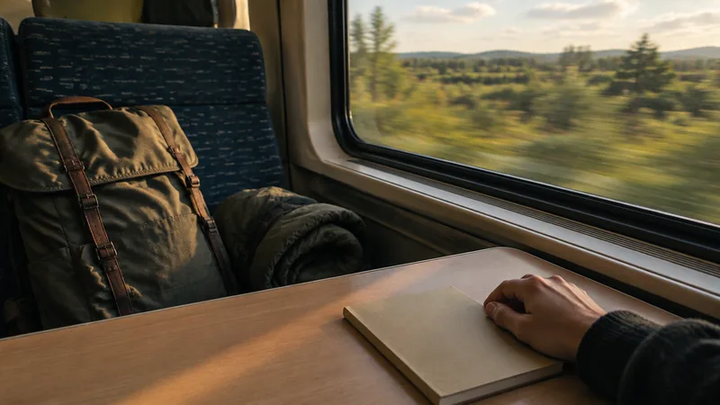 Rugzak op de trein onderweg