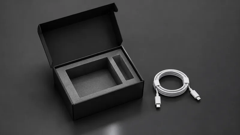 Verpakking met schuiminleg en een usb-kabel