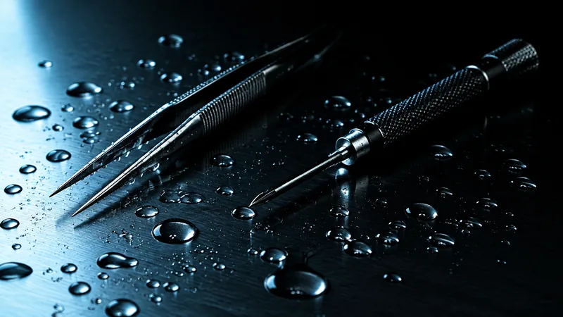 Waterdruppels en precisiegereedschap op een werkblad